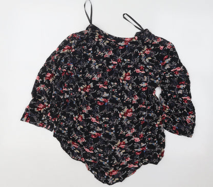 Atmosphere Womens Black Floral Polyester Basic Blouse Size 10 V-Neck