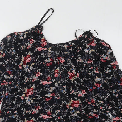 Atmosphere Womens Black Floral Polyester Basic Blouse Size 10 V-Neck