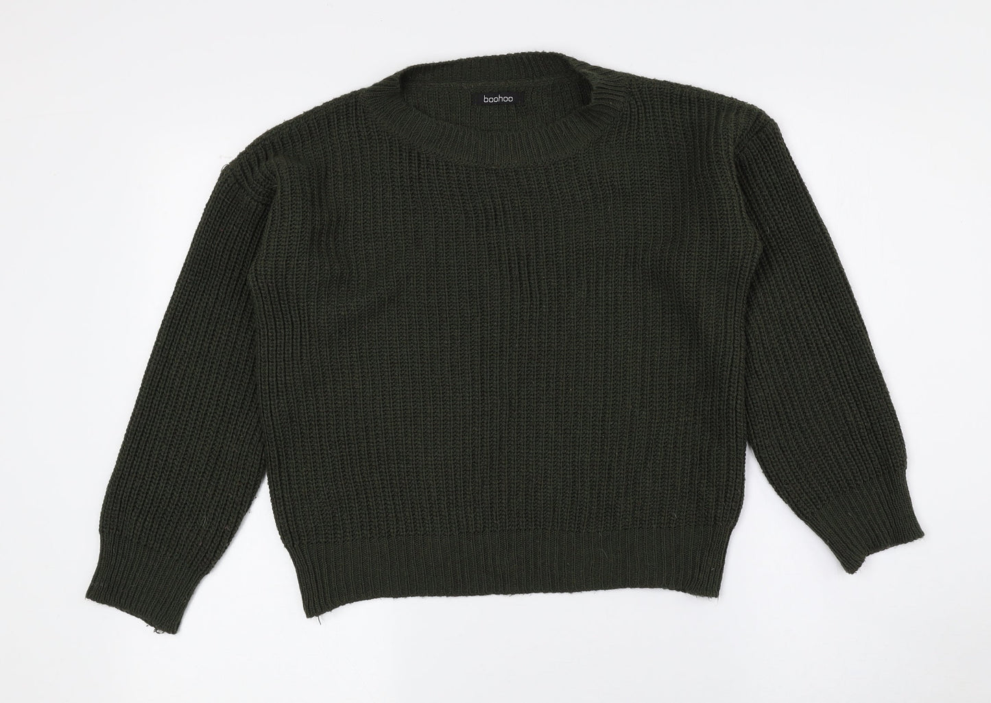 Boohoo Womens Green Crew Neck Acrylic Pullover Jumper Size 6
