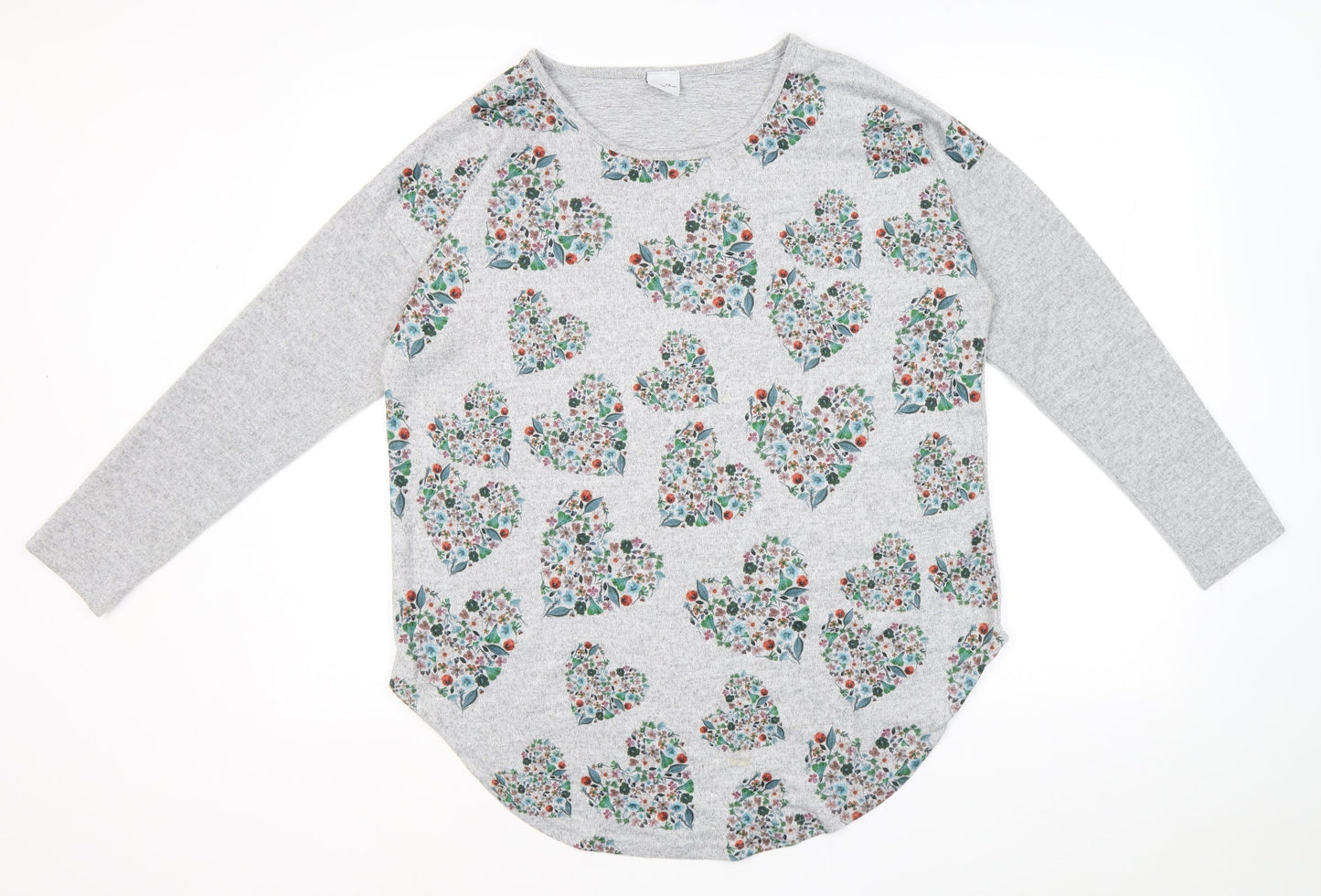 Stock Shop Womens Grey Scoop Neck Geometric Polyester Pullover Jumper Size M - Hearts