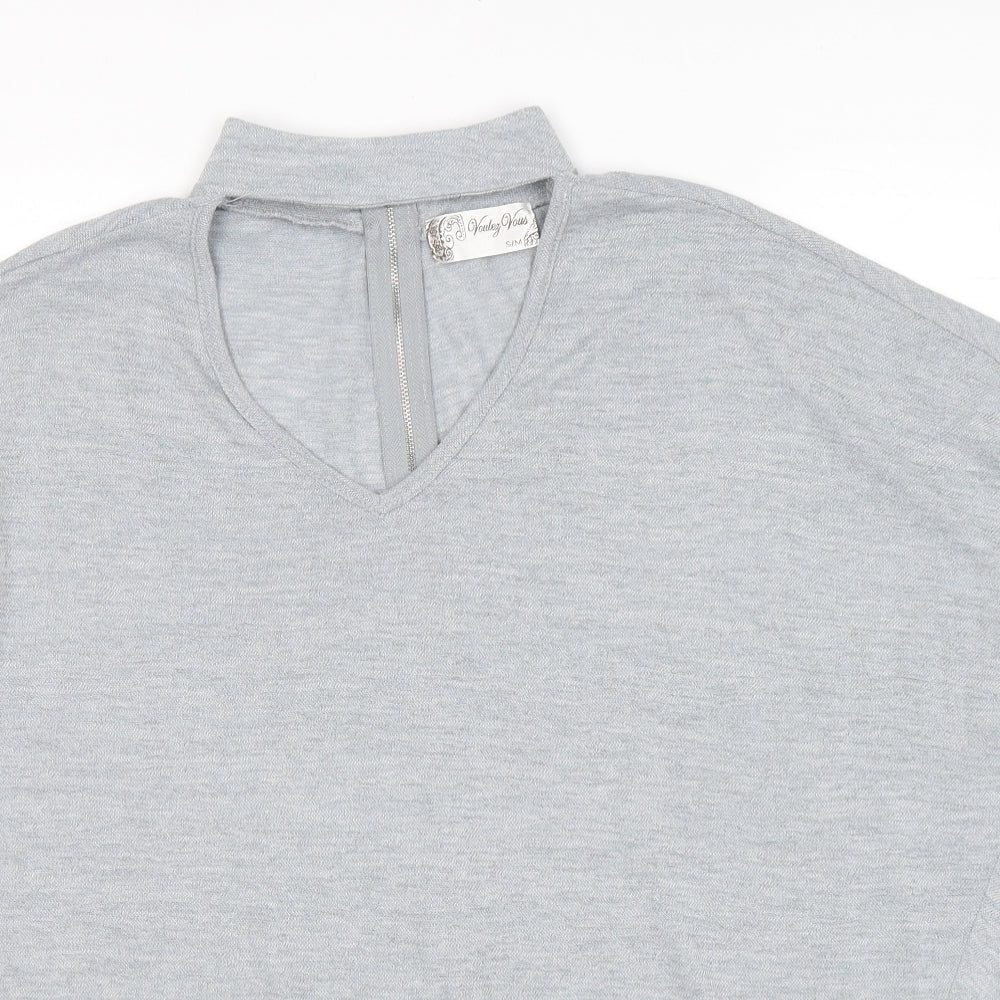 Voulez-Vous Womens Grey Viscose Basic Blouse Size M High Neck