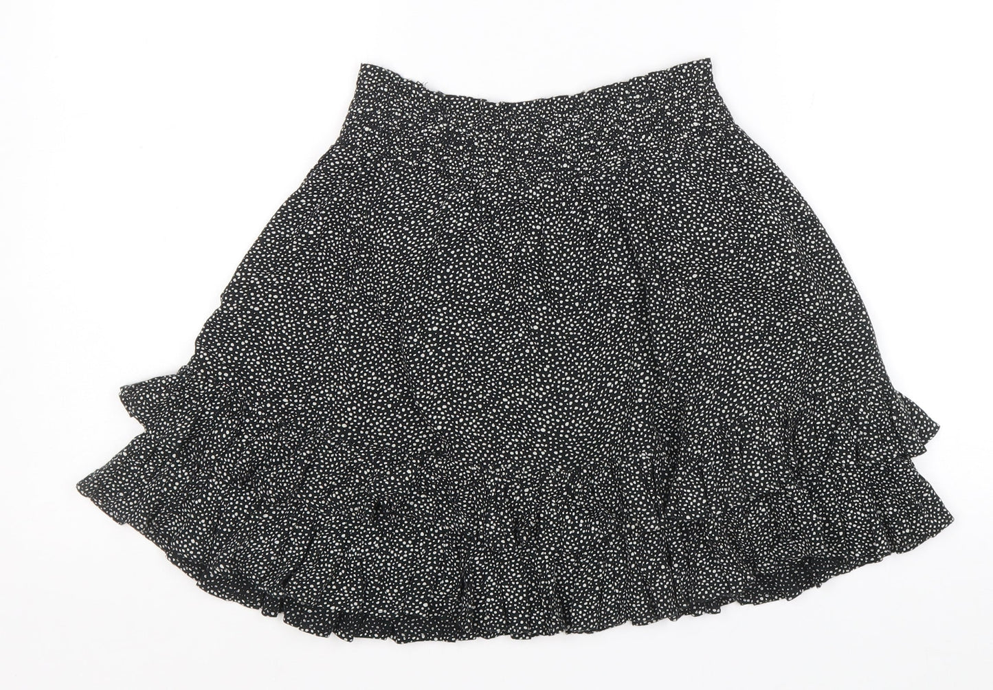 NEXT Girls Black Polka Dot Viscose Flare Skirt Size 10 Years Regular Drawstring