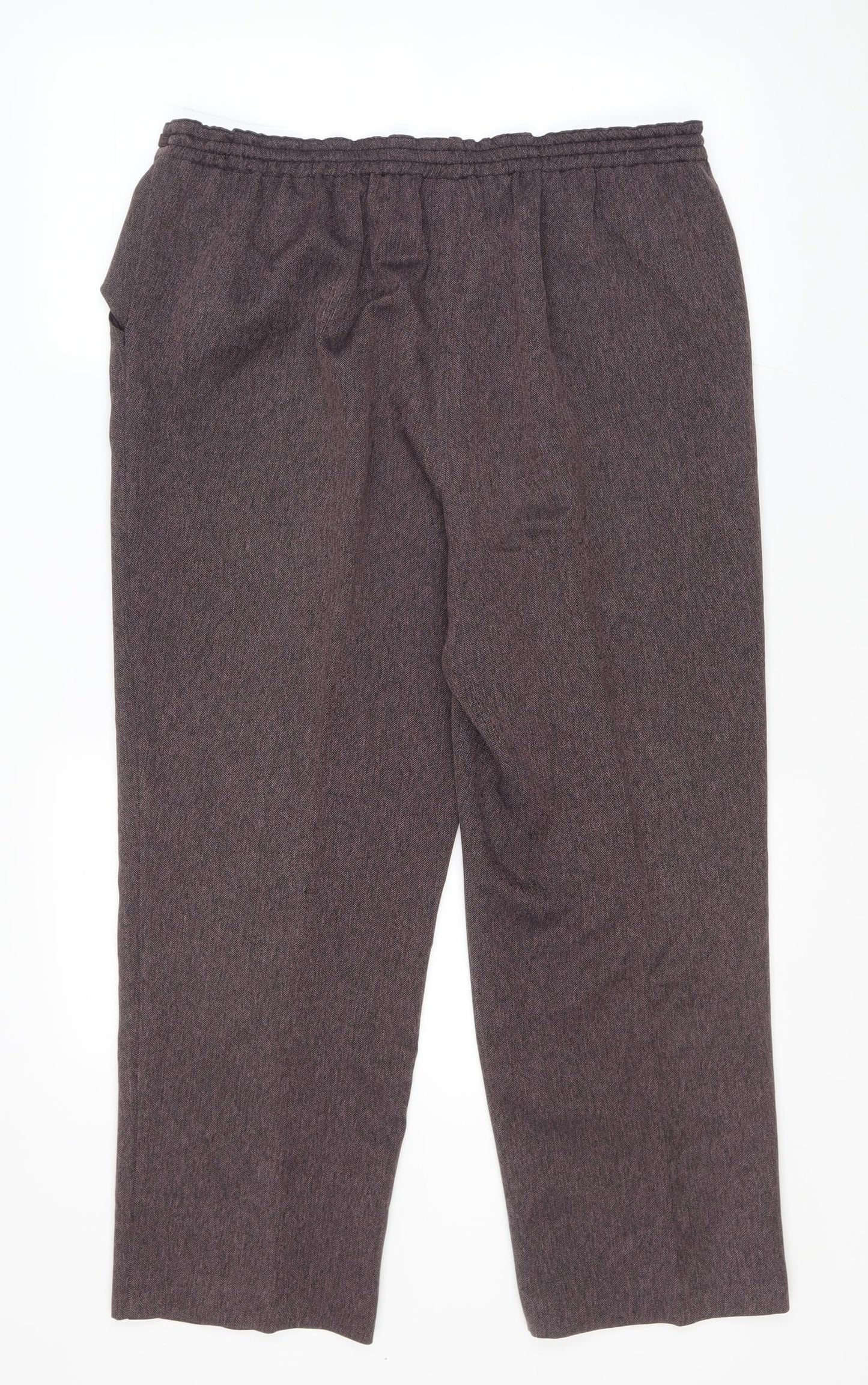 BHS Womens Purple Herringbone Polyester Trousers Size 14 L26 in Regular Drawstring