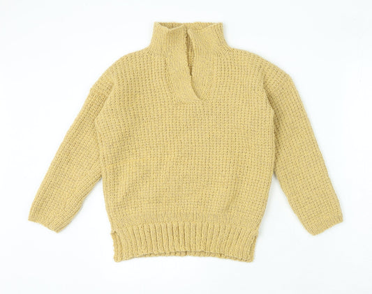 Preworn Womens Beige V-Neck Polyester Pullover Jumper Size S