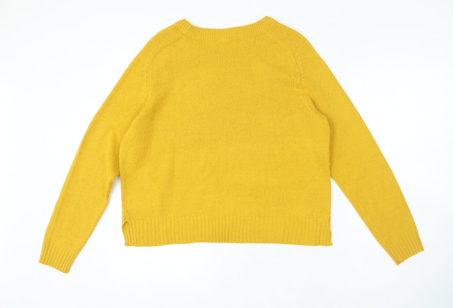 H&M Womens Yellow Round Neck Acrylic Henley Jumper Size M
