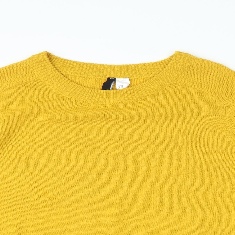 H&M Womens Yellow Round Neck Acrylic Henley Jumper Size M