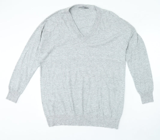 Principles Womens Grey V-Neck Nylon Pullover Jumper Size 16