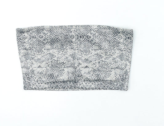 TOP Womens Grey Animal Print Polyester Cropped T-Shirt Size 10 Square Neck - Tube Top