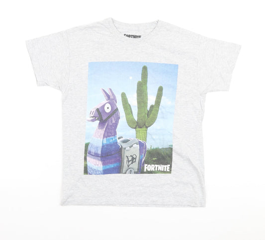 Epic Games Boys Grey Cotton Basic T-Shirt Size 6-7 Years Round Neck - Fortnite