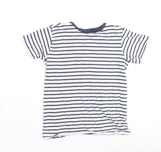 Dunnes Stores Boys Blue Striped Cotton Basic Polo Size 8-9 Years Round Neck