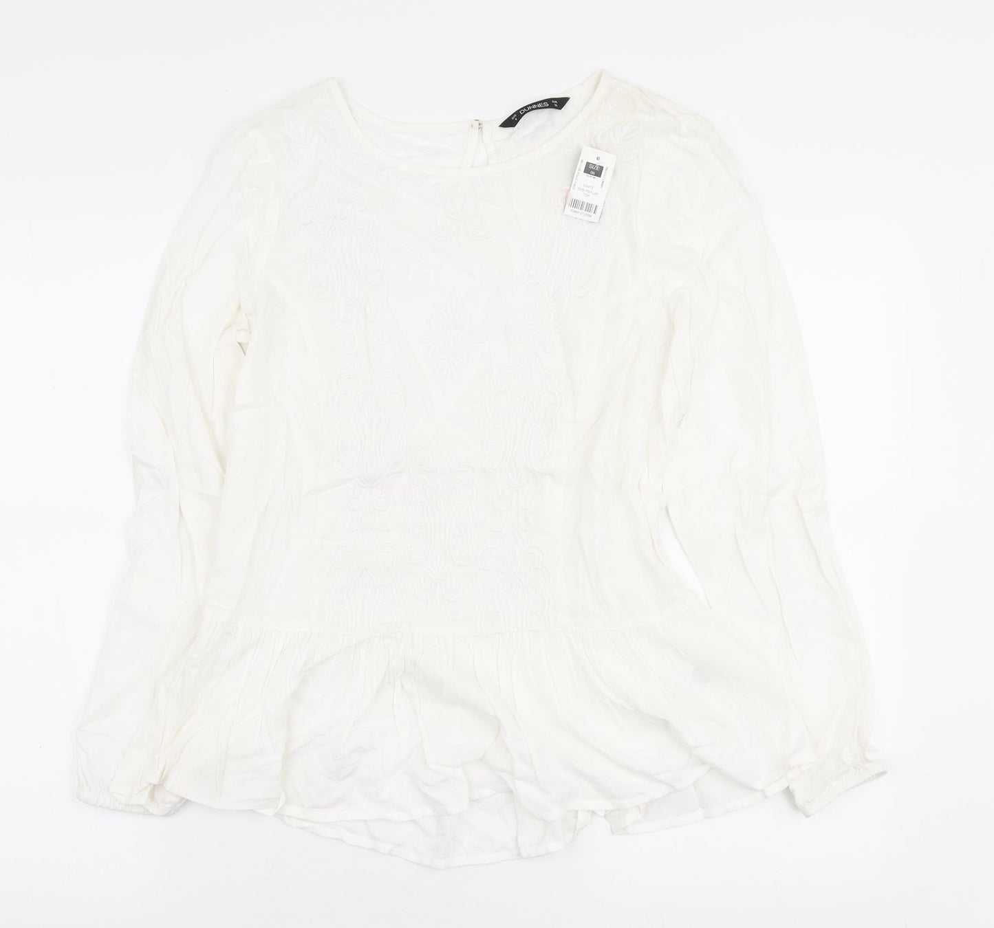 Dunnes Stores Womens White Viscose Ringer Blouse Size 8 Round Neck - Peplum