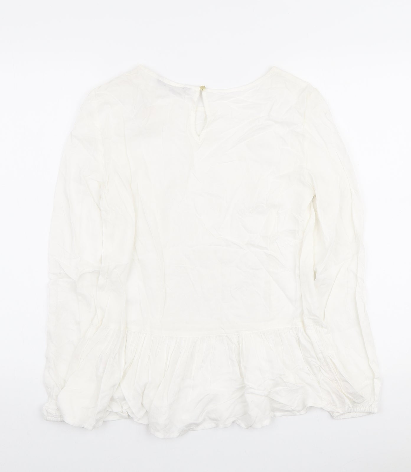 Dunnes Stores Womens White Viscose Ringer Blouse Size 8 Round Neck - Peplum