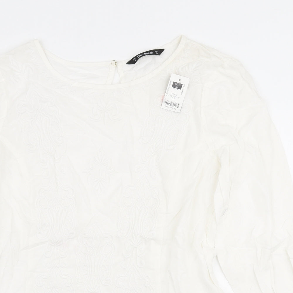 Dunnes Stores Womens White Viscose Ringer Blouse Size 8 Round Neck - Peplum