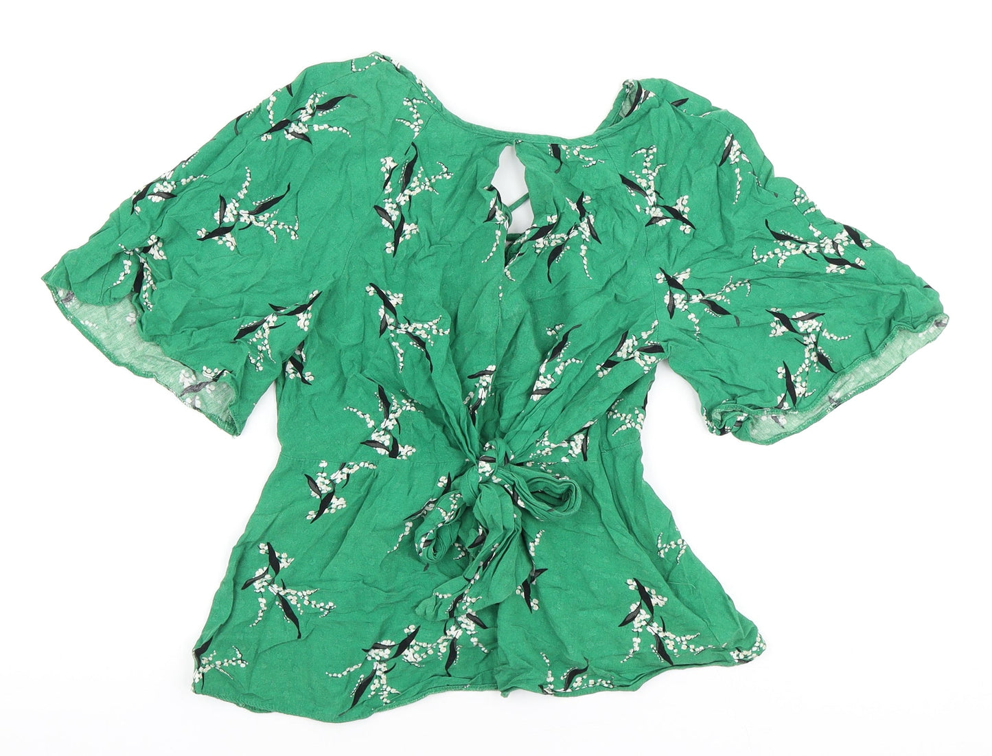 River Island Womens Green Floral Viscose Wrap Blouse Size 8 Round Neck
