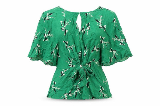 River Island Womens Green Floral Viscose Wrap Blouse Size 8 Round Neck