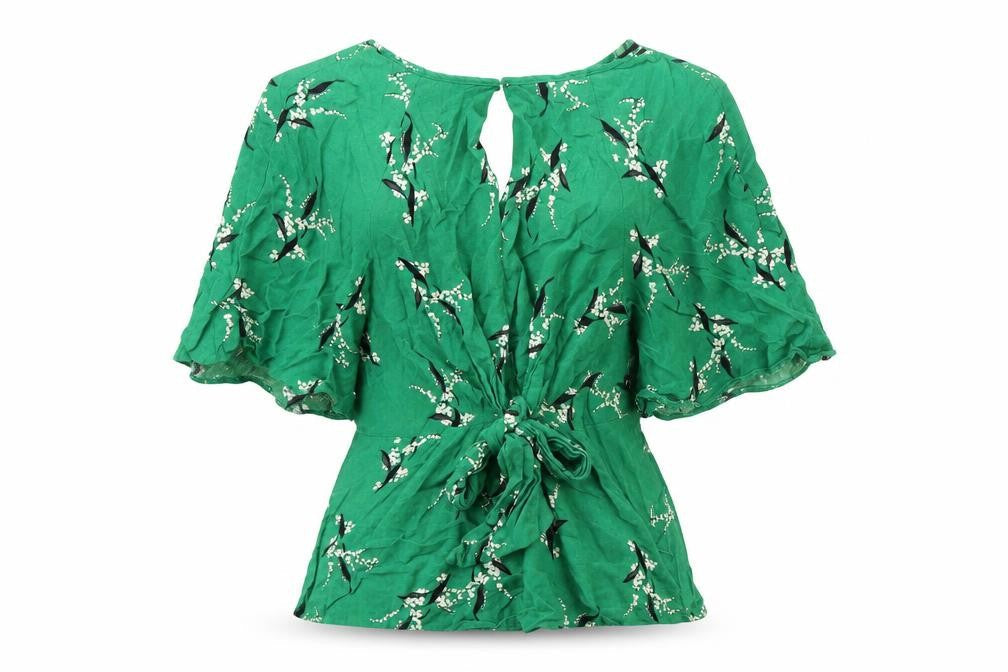 River Island Womens Green Floral Viscose Wrap Blouse Size 8 Round Neck