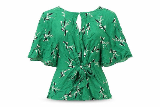 River Island Womens Green Floral Viscose Wrap Blouse Size 8 Round Neck