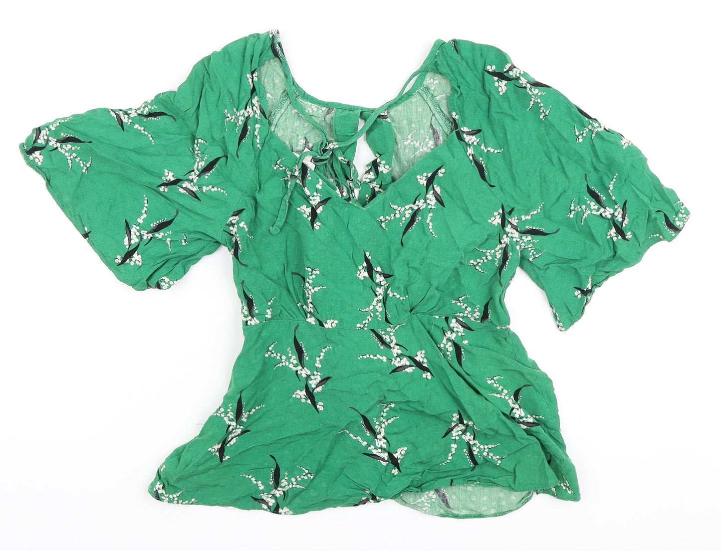 River Island Womens Green Floral Viscose Wrap Blouse Size 8 Round Neck