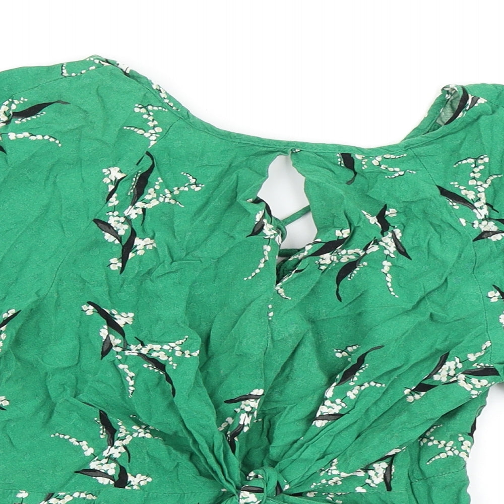 River Island Womens Green Floral Viscose Wrap Blouse Size 8 Round Neck