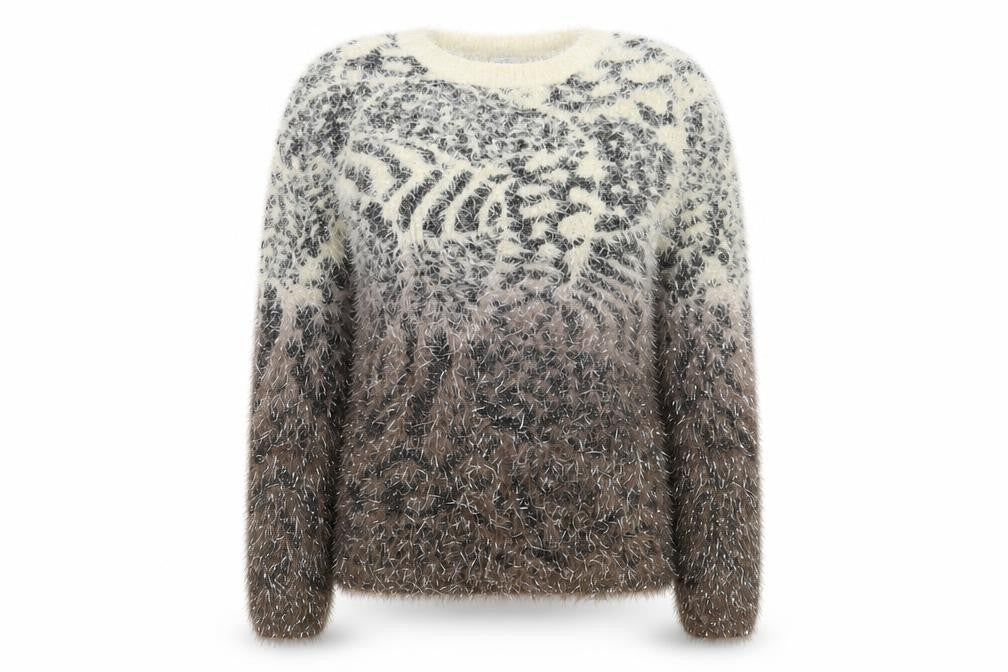 Catch One Womens Multicoloured Round Neck Animal Print Polyamide Pullover Jumper Size M - Tiger print