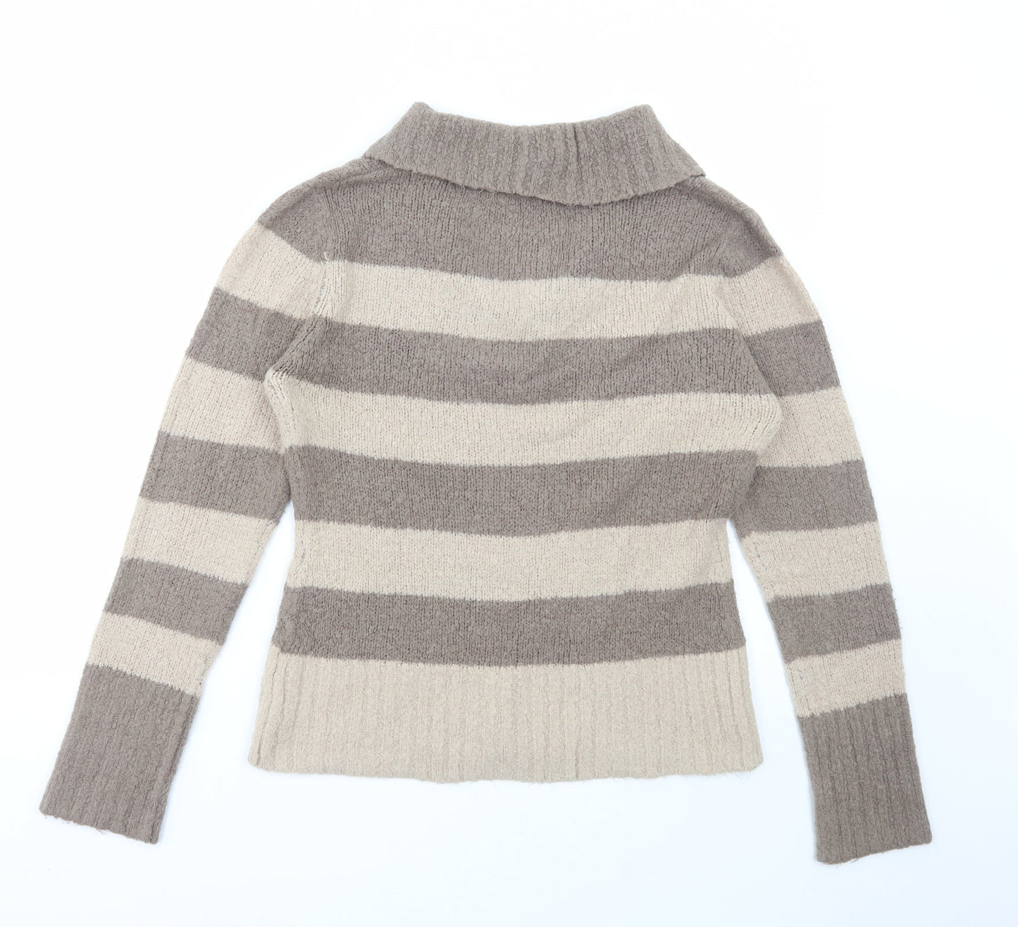 M&Co Womens Beige Collared Striped Acrylic Pullover Jumper Size L