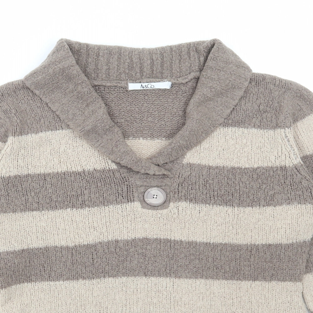 M&Co Womens Beige Collared Striped Acrylic Pullover Jumper Size L