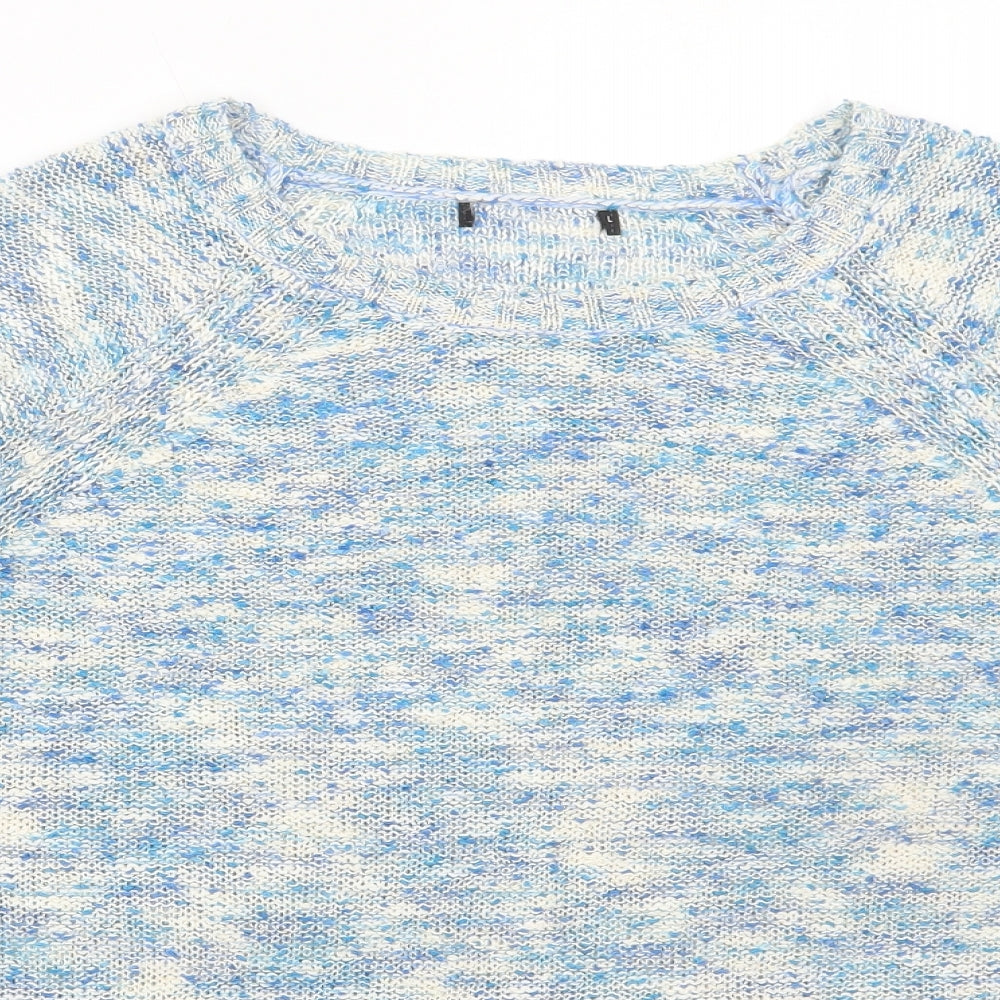 Preworn Womens Blue Round Neck Geometric Acrylic Pullover Jumper Size L