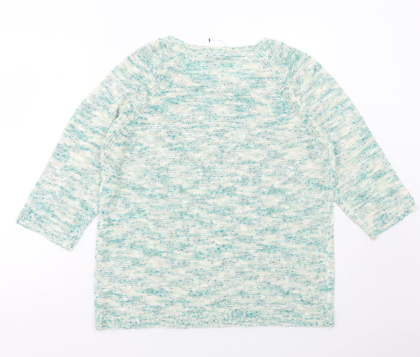 Bonmarché Womens Green Round Neck Geometric Polyamide Pullover Jumper Size L