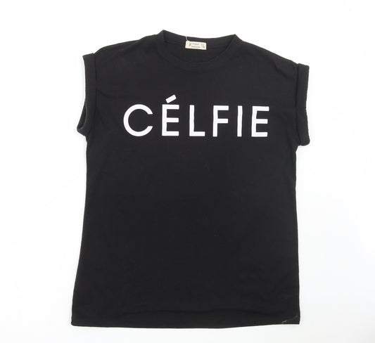 Original Essentials Womens Black Polyester Basic T-Shirt Size S Round Neck - Celfie