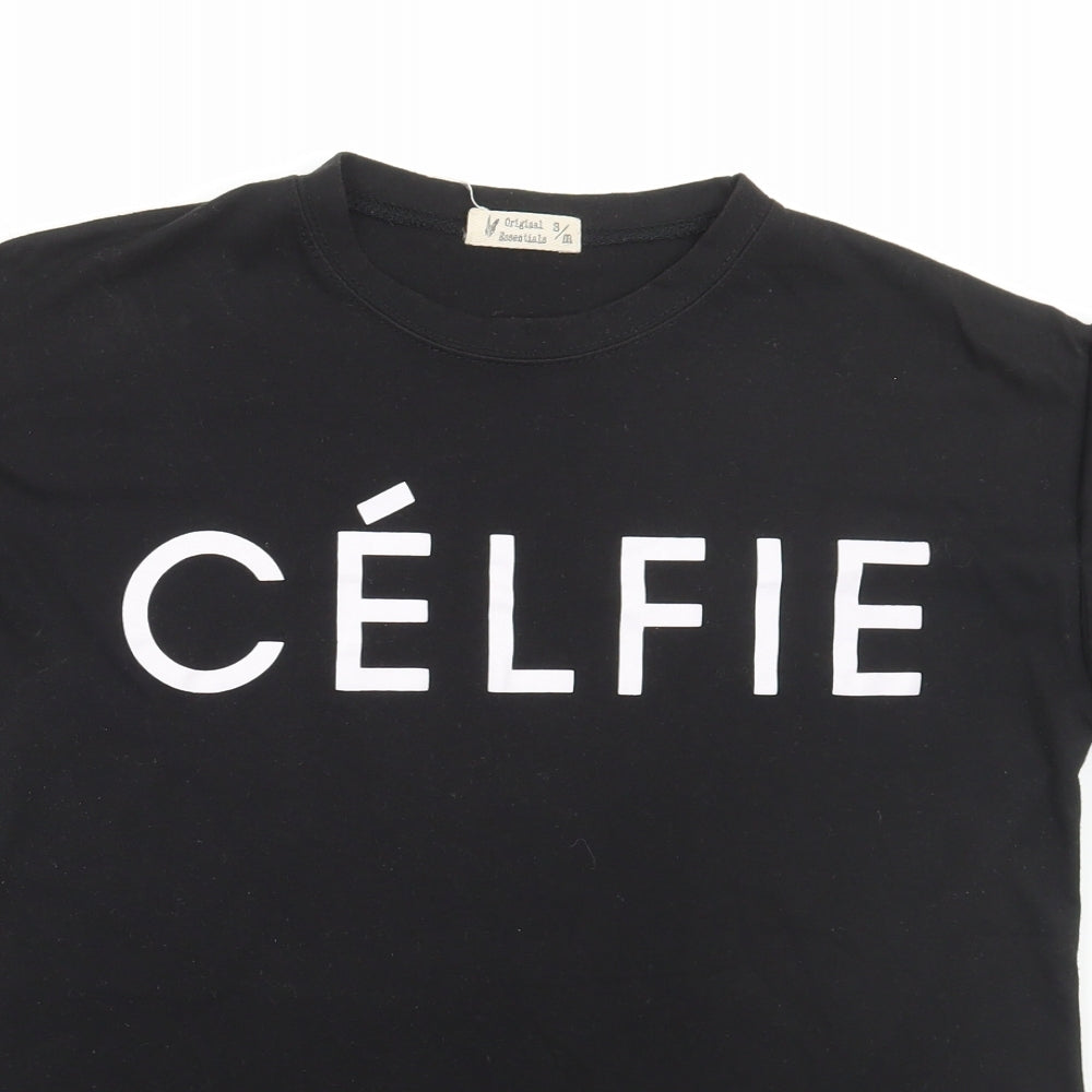 Original Essentials Womens Black Polyester Basic T-Shirt Size S Round Neck - Celfie