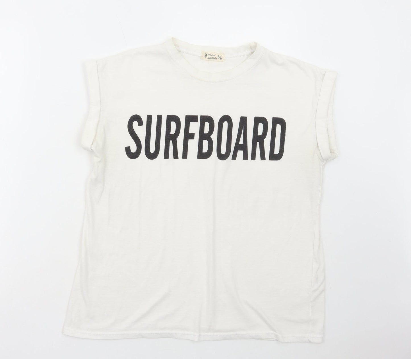 Original Essentials Womens White Polyester Basic T-Shirt Size S Round Neck - Surfboard