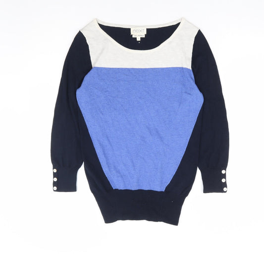NEXT Womens Blue Boat Neck Cotton Pullover Jumper Size 8 - Colourblock