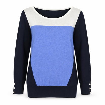 Next Womens Blue Boat Neck Cotton Pullover Jumper Size 8 - Colourblock
