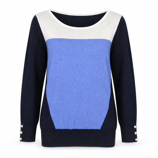 Next Womens Blue Boat Neck Cotton Pullover Jumper Size 8 - Colourblock