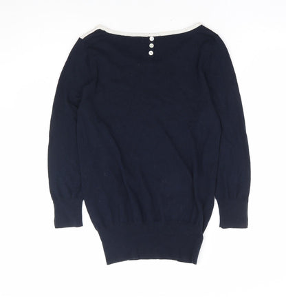 Next Womens Blue Boat Neck Cotton Pullover Jumper Size 8 - Colourblock