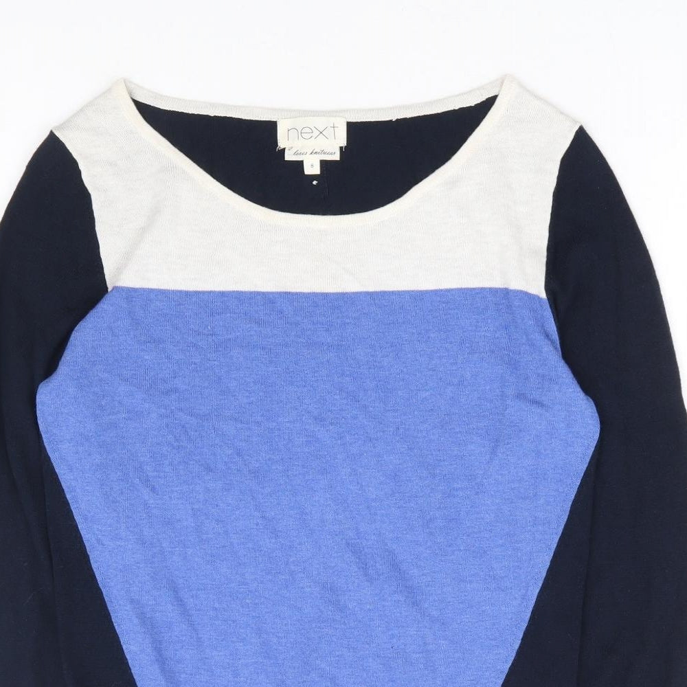 NEXT Womens Blue Boat Neck Cotton Pullover Jumper Size 8 - Colourblock