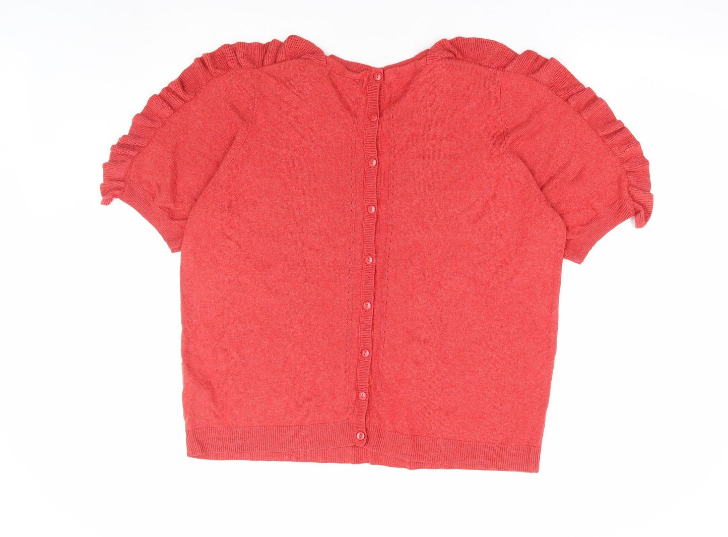 Marks and Spencer Womens Red Round Neck Viscose Pullover Jumper Size 16 - Back Button Detail