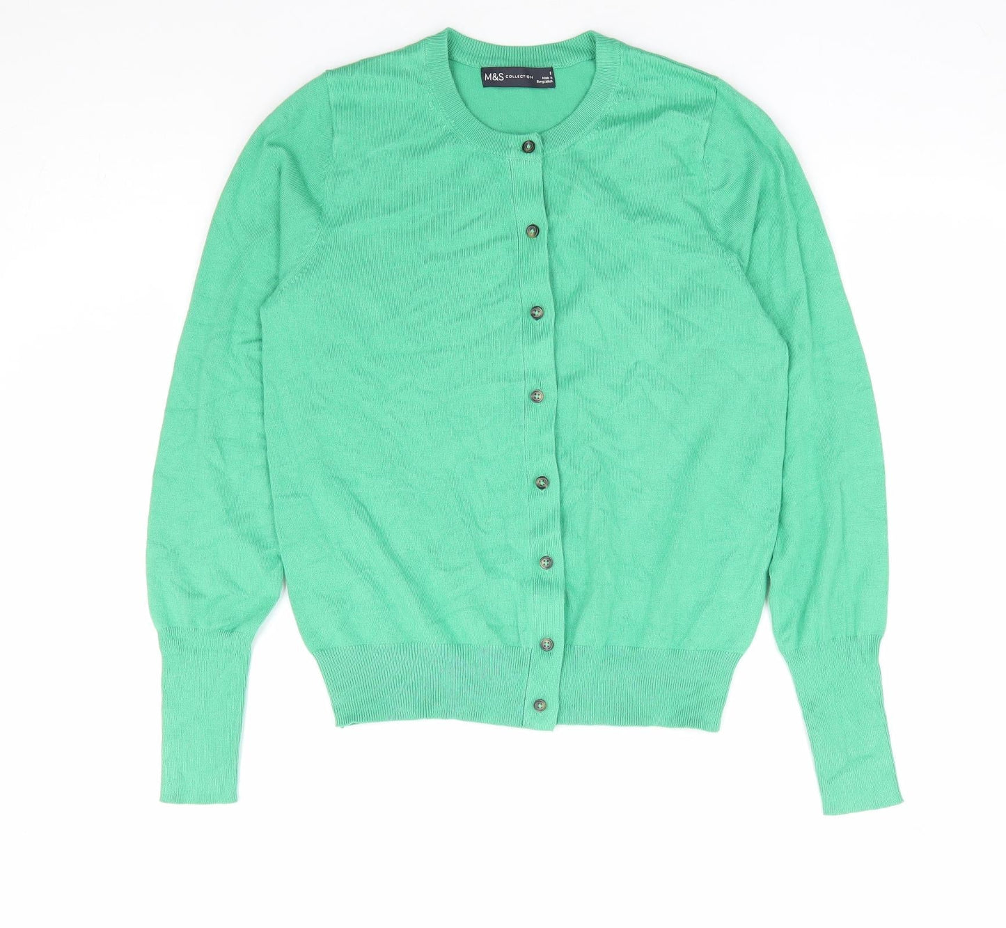 Marks and Spencer Womens Green Round Neck Polyester Cardigan Jumper Size 8