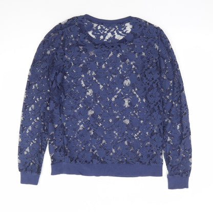 George Womens Blue Floral Polyester Pullover Sweatshirt Size S Pullover