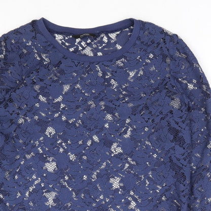 George Womens Blue Floral Polyester Pullover Sweatshirt Size S Pullover