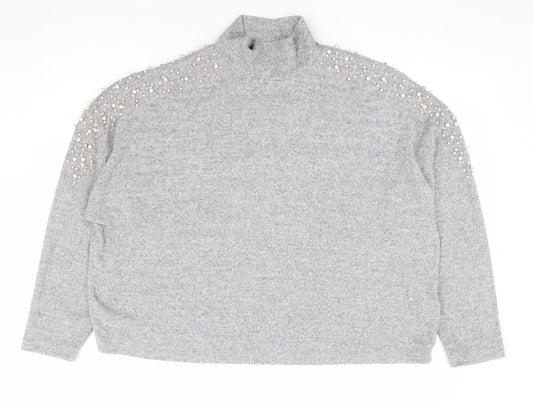 New Look Womens Grey High Neck Viscose Pullover Jumper Size 14 - Drop Shoulder