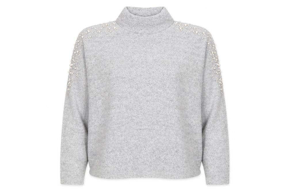 New Look Womens Grey High Neck Viscose Pullover Jumper Size 14 - Drop Shoulder