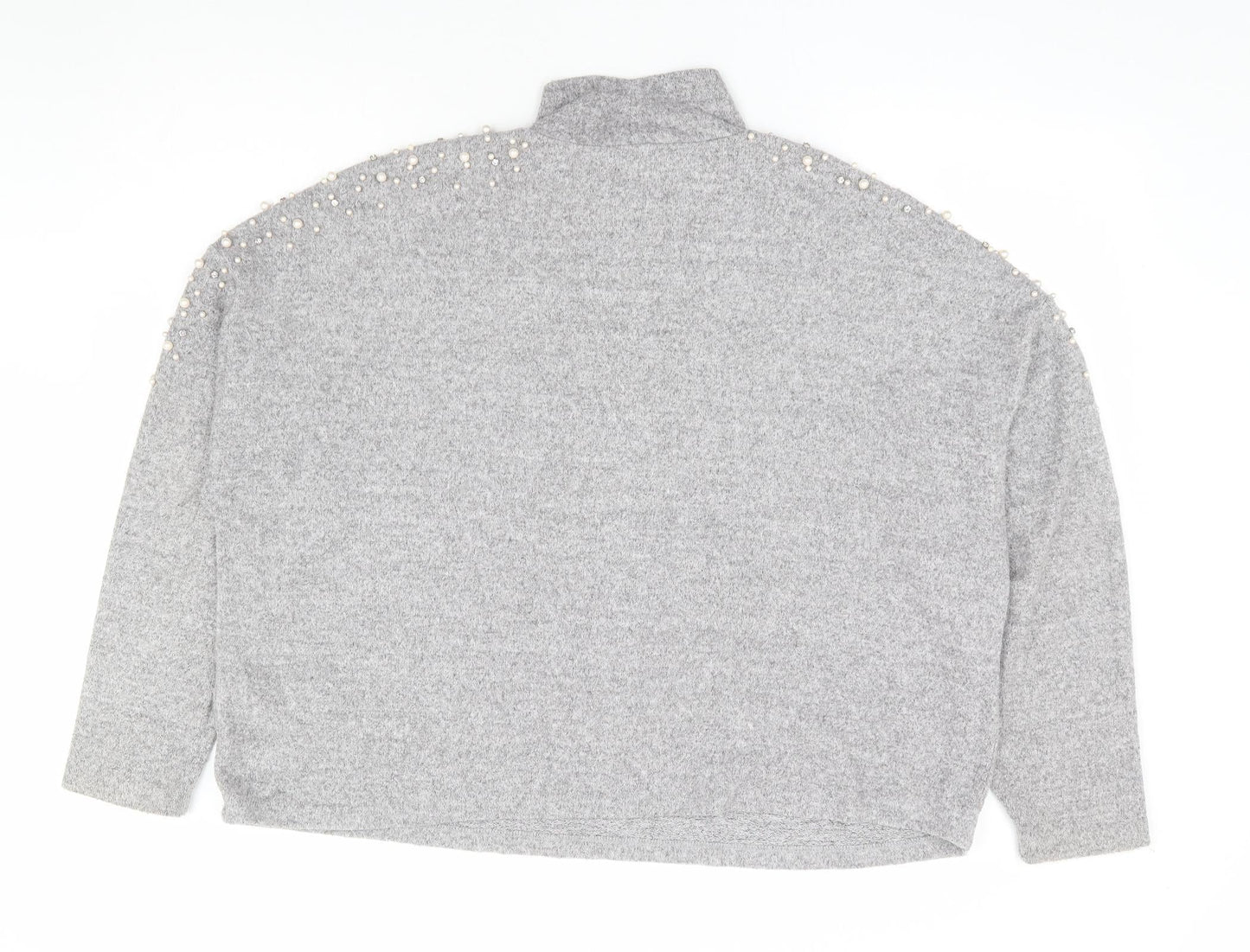 New Look Womens Grey High Neck Viscose Pullover Jumper Size 14 - Drop Shoulder