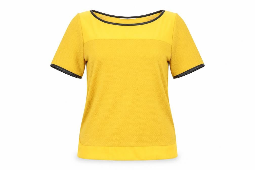 Oasis Womens Yellow Polyester Basic T-Shirt Size XS Round Neck - Leather Effect Trim