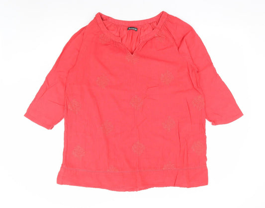Bonmarché Womens Red 100% Cotton Jersey Blouse Size 14 V-Neck