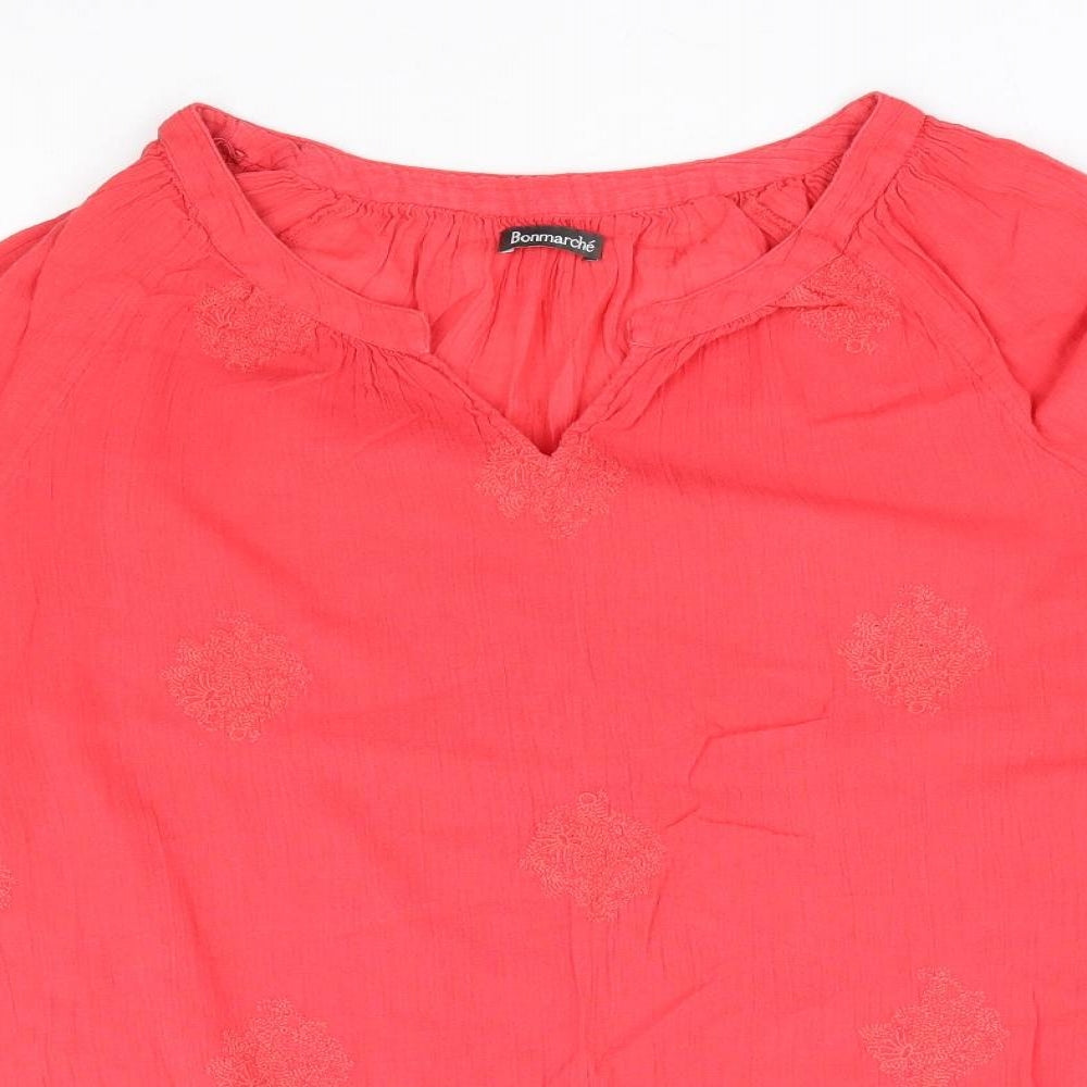 Bonmarché Womens Red 100% Cotton Jersey Blouse Size 14 V-Neck