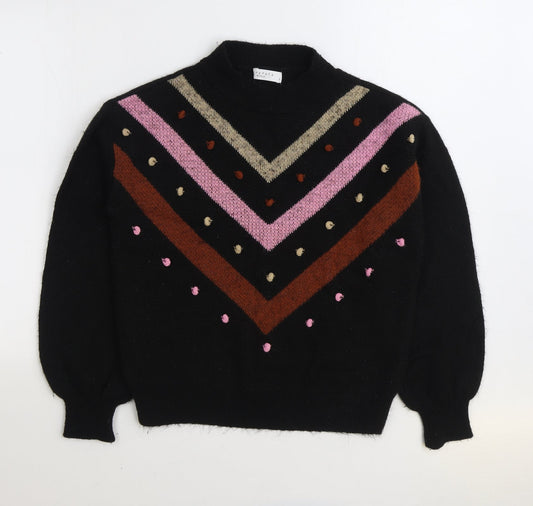 Papaya Womens Black Mock Neck Geometric Acrylic Pullover Jumper Size S