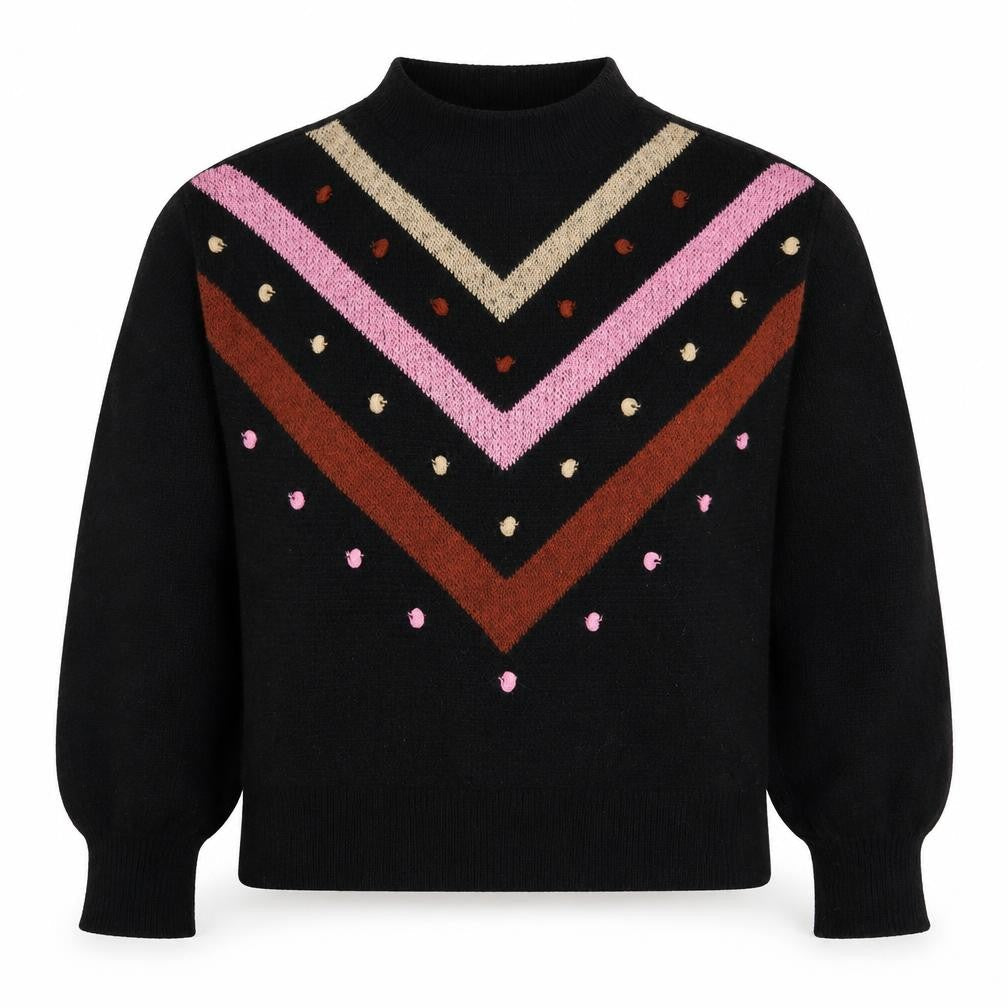 Papaya Womens Black Mock Neck Geometric Acrylic Pullover Jumper Size S