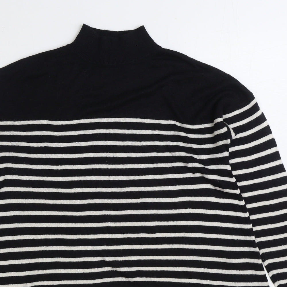 V by Very Womens Black High Neck Striped Acrylic Pullover Jumper Size 12