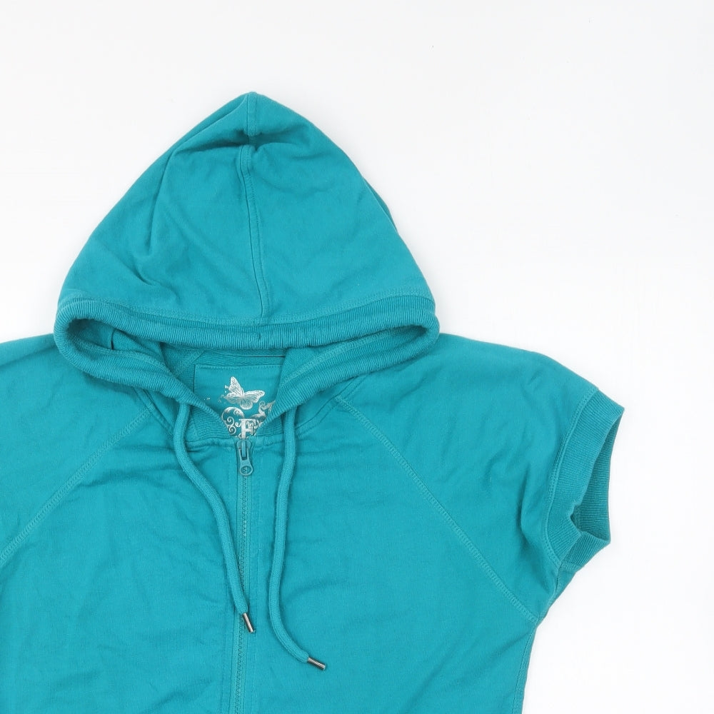 F&F Womens Blue Cotton Full Zip Hoodie Size 12 Zip